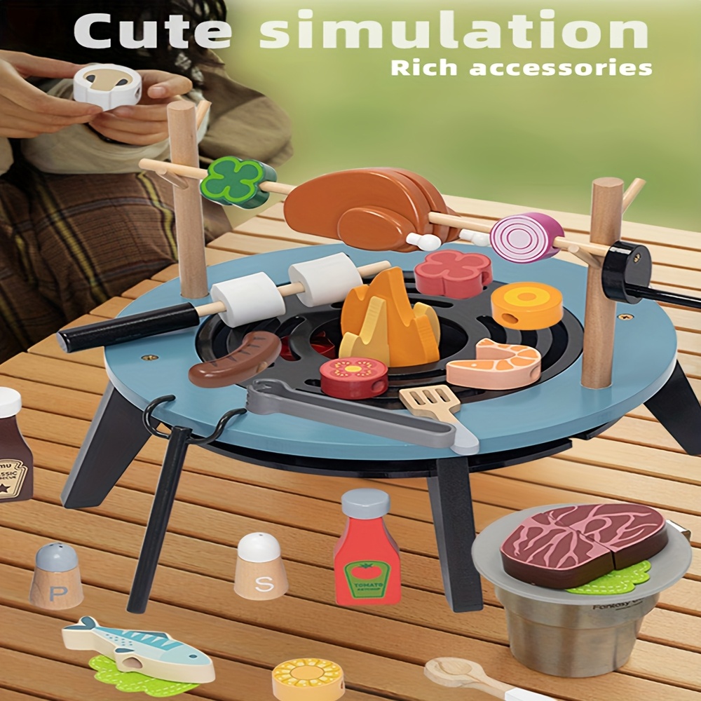 wooden kids bbq grill play set outdoor pretend play game Temu