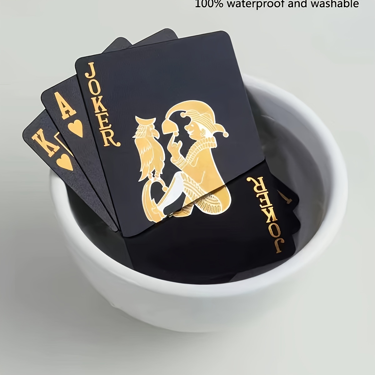 [Waterproof Poker] 1pc Waterproof Black Gold Foil Playing Cards | Durable Plastic Tabletop Game Poker Set