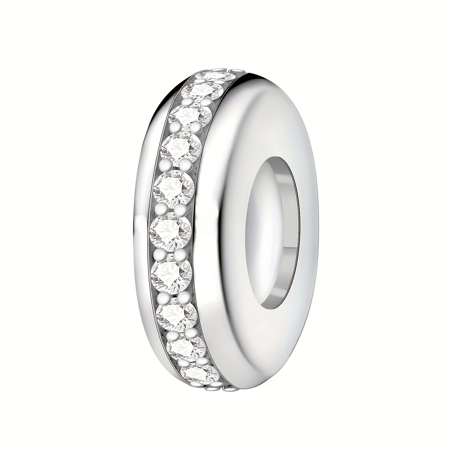 Image of 1pc 925 Silvery Plated Stone Inlaid Rubber Stopper Isolation Bead Silvery Charm Suitable For Original Bone Bracelet, Women' Wear, Holiday Gifts, Jewelry