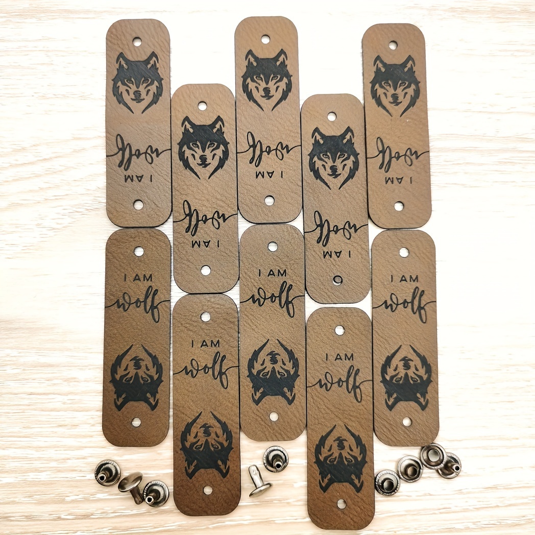 10 Handmade Tags With Wolf Head Pattern, Including 10 Sets Of Nails, Tags, Crochet Tags, Handmade Tags, Handmade Tags, Brimless Cap Tags