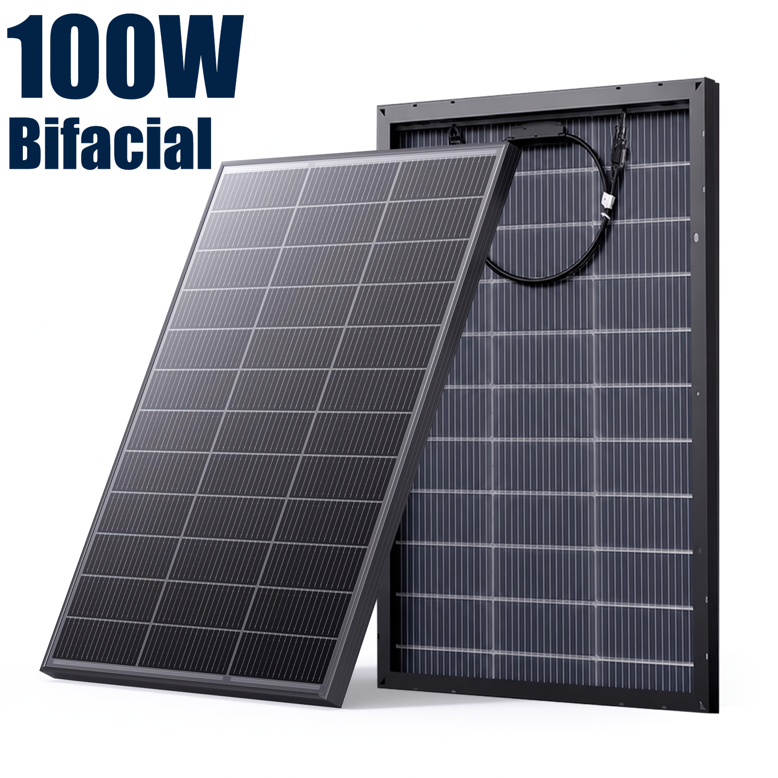 TEMU 100w Bifacial Solar Panel Suitable For Rvs, Ships & Off-grid Systems - 12v 100w N-type Monocrystalline Panel With 18bb Cells, High-efficiency