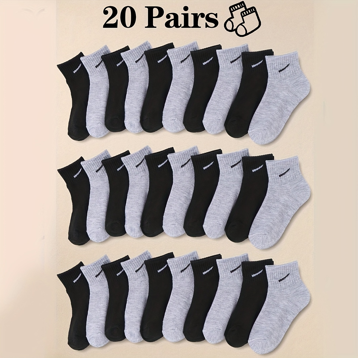 E-shop 20 Paar Kinder-Socken in Unifarben, Bequem Elastisch, Mittellang