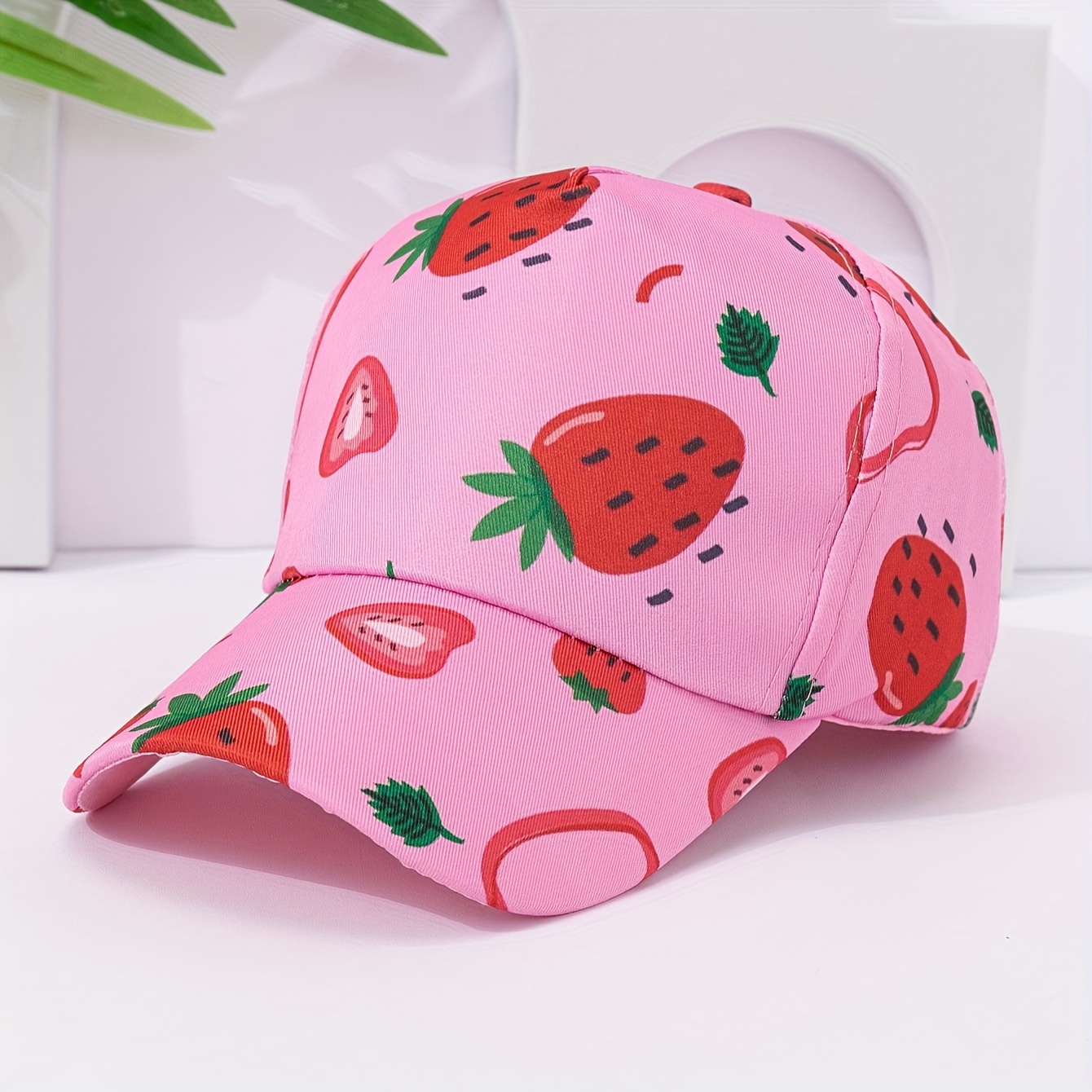 

Sweet Cute Pink Strawberry Print Casual Baseball Cap, Adjustable All-season Duckbill Hat, Perfect For Daily Wear & Outdoor Activities, Back To School Gift