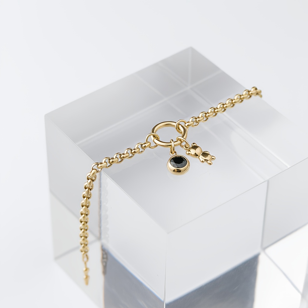 Image of Exquisite Teddy Bear Pendant Bracelet, Cute Teddy Bear With Black Stone, Long- Waterproof 316 Steel Bracelet For Women, Exquisite Christmas And Valentine's Day Gift