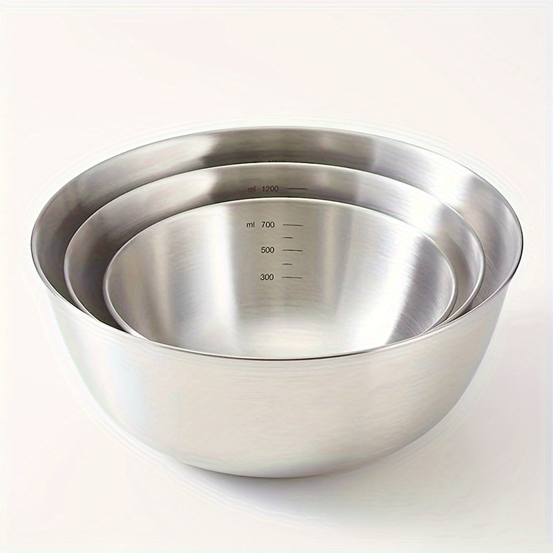 TEMU 3pcs/set Stainless Steel Mixing Bowls With Measurement Marks, Durable Salad Bowl Set For Cooking, Baking, And Prepping, Kitchen And Restaurant Essentials