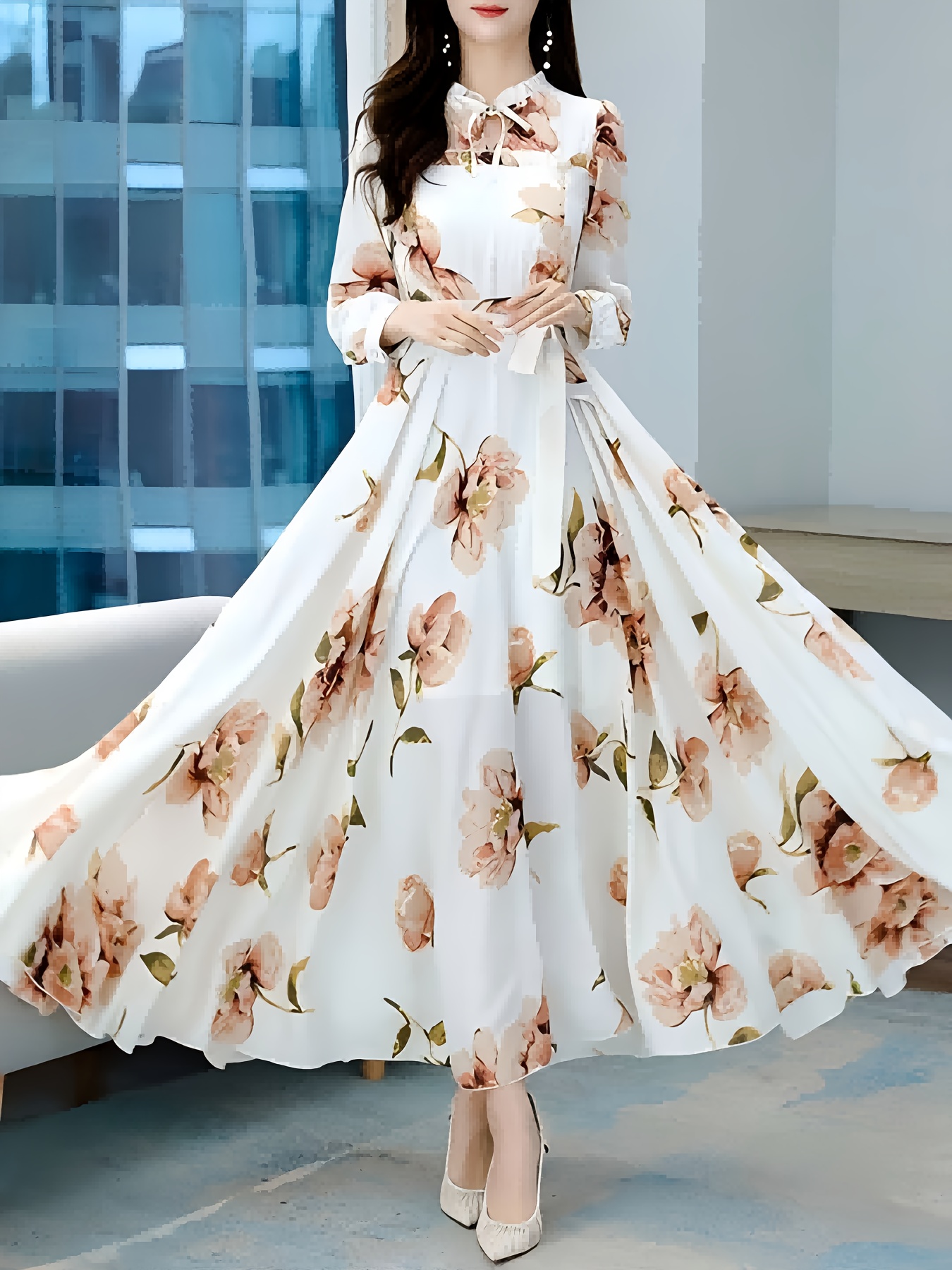 Newness Floral Print V Neck Maxi Dress in vibrant print 100 Polyester Flattering V neck and flowing maxi skirt