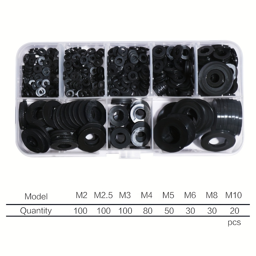 TEMU 510/ 1200pcs Nylon Flat Washers For Screws Bolts, Black/ White Plastic Washers, Premium Fender Washers Assortment Set, Assorted Washers Kit