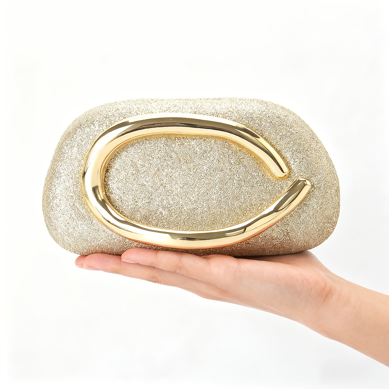 Glittery Clutch - PIDE Women's Glitter Evening Clutch Purse, Elegant Round Box Design with Vintage Metal Handle, Detachable Shoulder Strap, Magnetic Closure, Polyester Lining, Perfect for Weddings, Parties, and Formal Events, Wedding Accessory | Ma