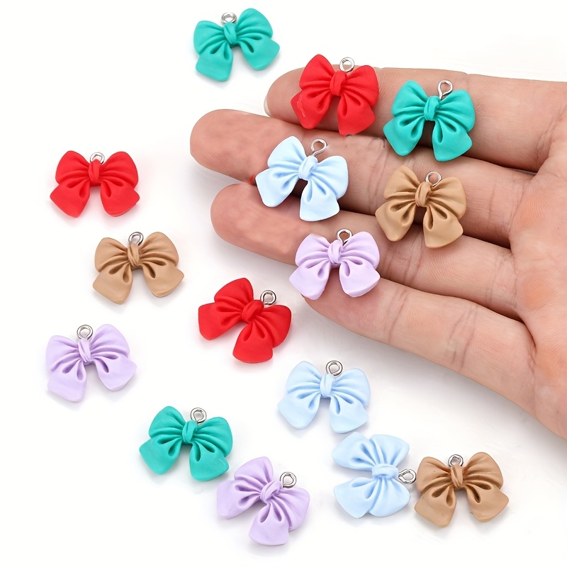 

10pcs Colorful Resin Bowknot Charms - Cartoon Pendants For Diy Earrings, Bracelets & Hair Clips Jewelry Crafting Accessories