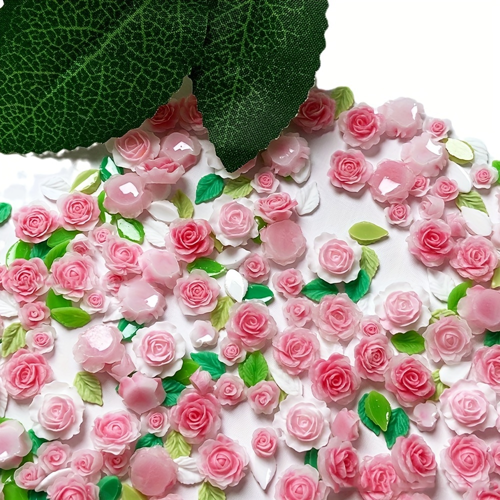 Image of 30pcs Mixed Ink Roses & Camellias Nail Art Charms With Green Leaves, -the-dark Resin Nail Accessories Kit For Manicure Decor For Music Festival