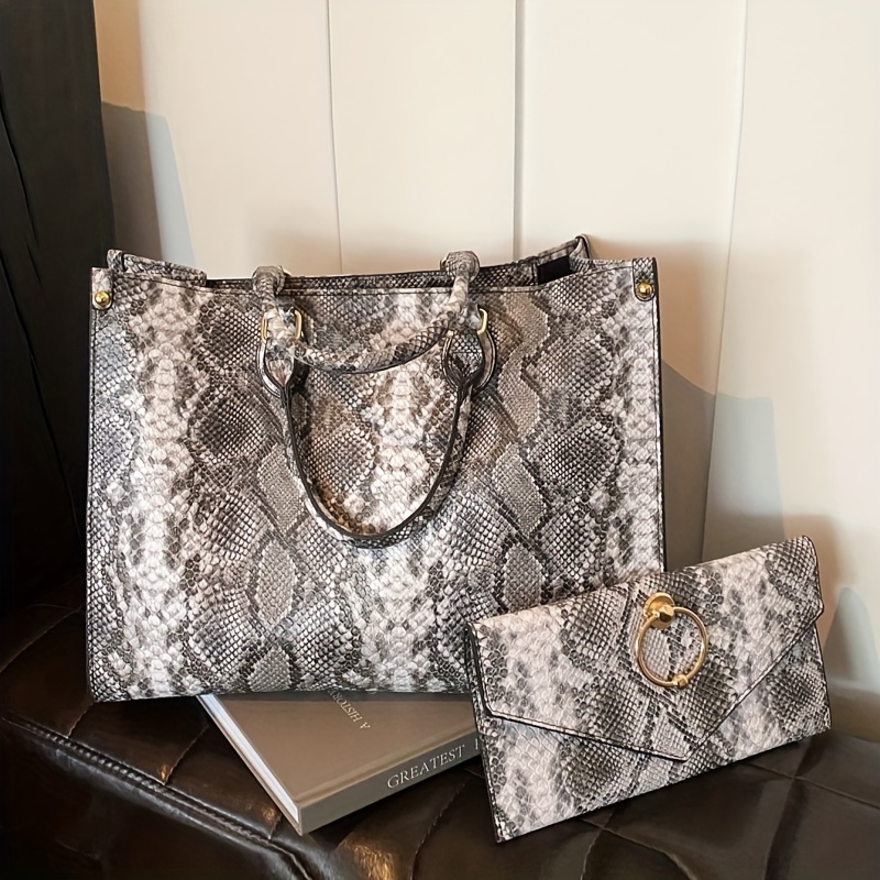 schicke schwarze weiße schlangenmuster tote tasche goldenen Temu