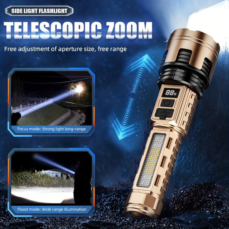 Golden/Purple Outdoor Multifunctional Handheld Flashlight with Exquisite Gift Box, Strong Light Explosion and Ultra Long Range Spotlight, Ultra Long Endurance, Cob Work Light, Digital Display, Multifunctional Sidelight, for Home, Camping, Emergencies