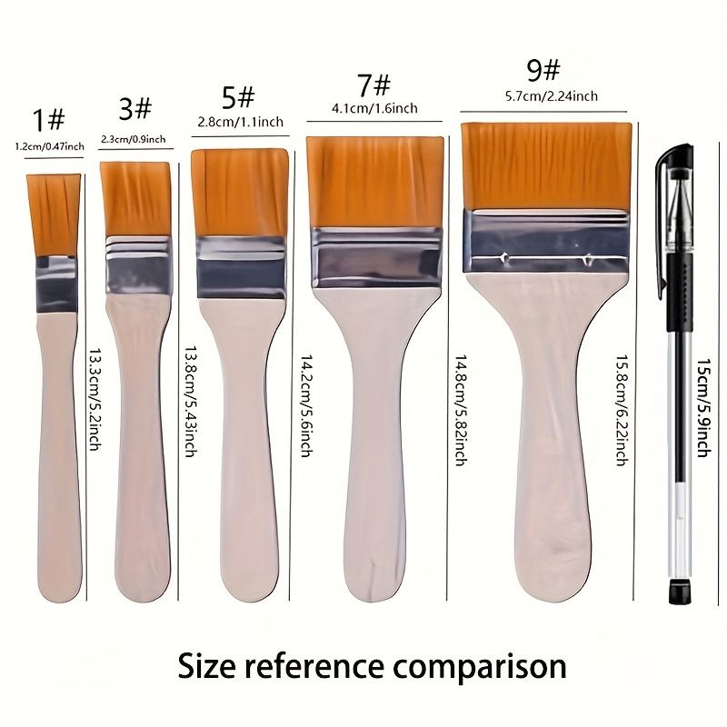 Image of 5pcs Art Oil Painting Brush Set 1# 3# 5# 7# 9# Size Nylon Bristle Flat Brushes Hackle Brushes Artist Oil Painting Brushes