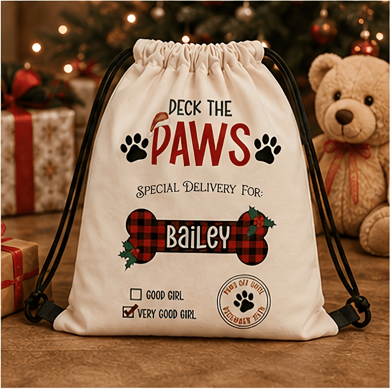 Customizable Christmas Drawstring Backpack with Pet Theme
