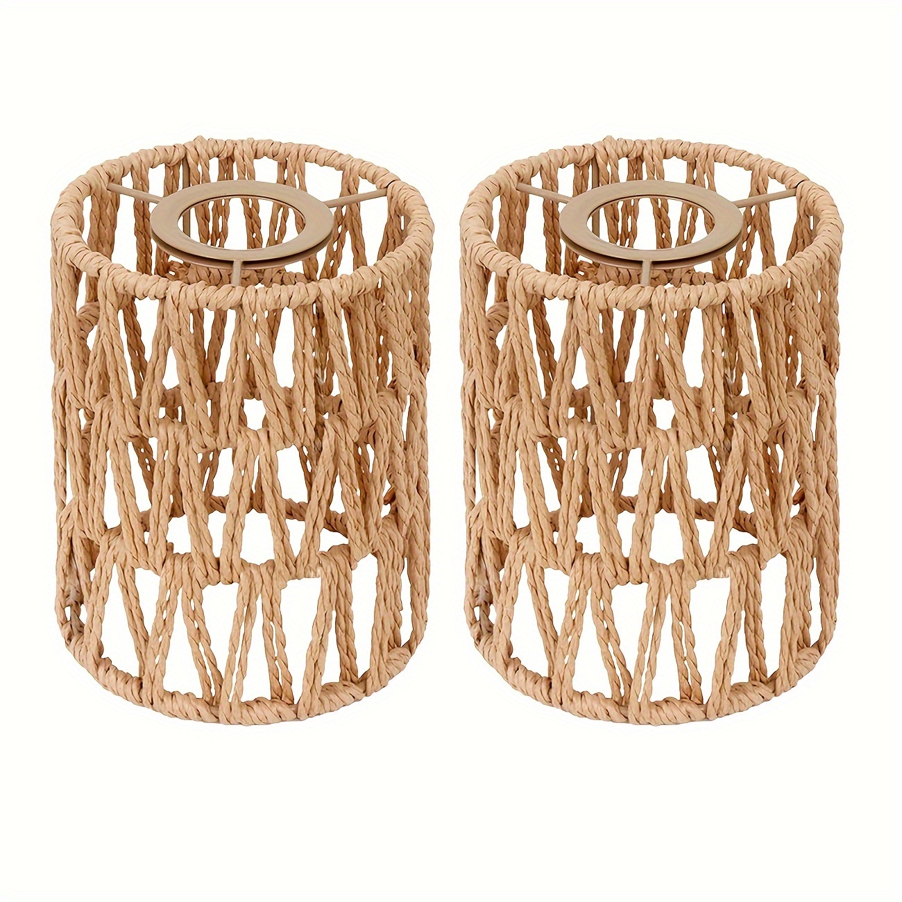 Hand Woven Lamp Shade, 2pcs Retro Small Wicker Lamp Shade Replacement, Boho Woven Pendant Light Lampshade Cover For Chandelier, Lamp Holder, Ceiling Light, Pendant Light, Floor Lamps