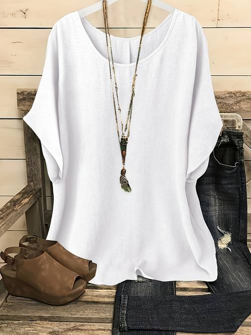 womens elegant glossy round neck short sleeve blouse shirt loose fit solid color beachwear washable suitable for vacation casual outfits year round wear non stretch shirts for resort style everyday layering