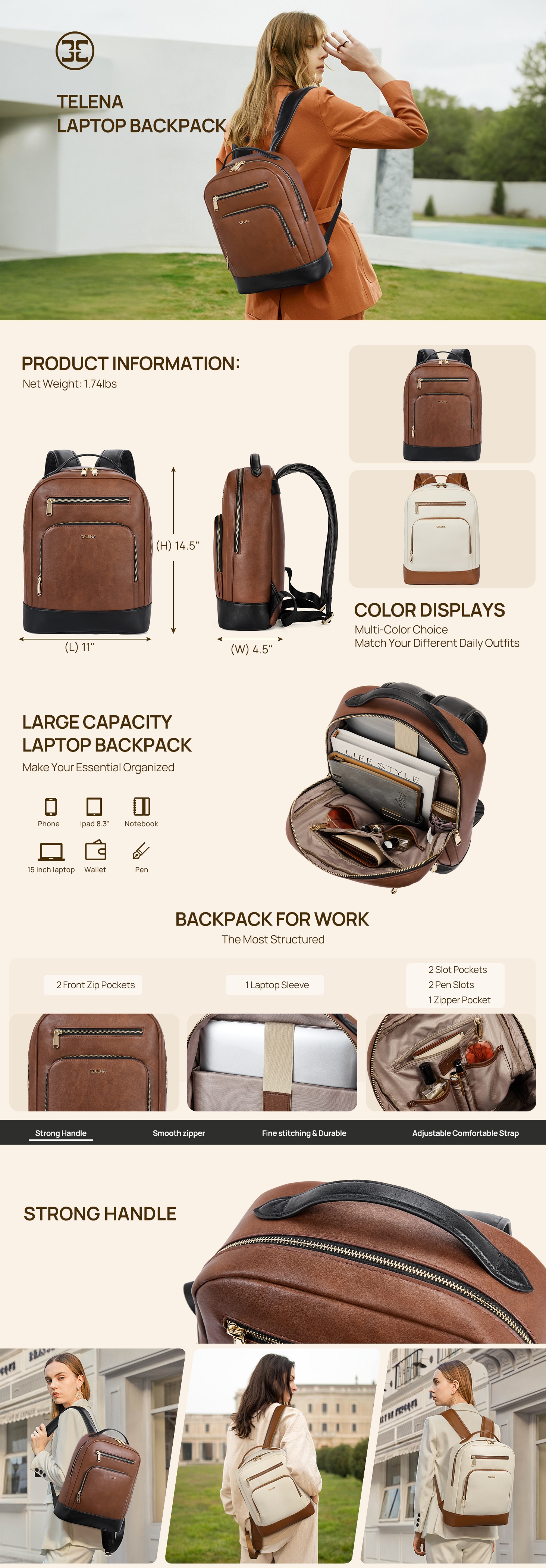 laptop backpack women men 15 inch computer bag vintage work business laptop bag for teacher nurse Product details 0