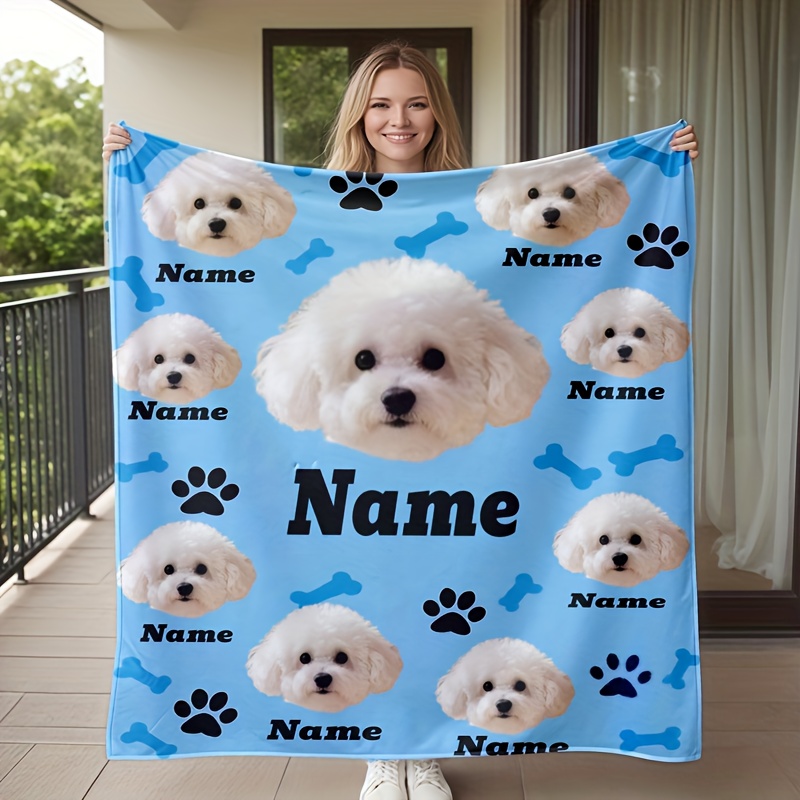TEMU 2d Printing 1pc Personalized And Name Flannel Soft Blanket, Full Print , Blue/pink/purple/beige, , Suitable For Pet Owners, Ideal For Bedroom,