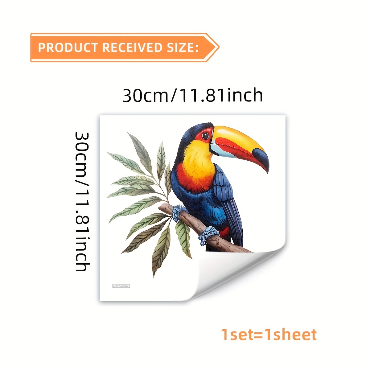 Image of 1pc (30 X 30cm) Leaf Twig Colorful Parrot Living Room Bedroom Bathroom Decoration Toilet Sticker Wall Sticker Ms3258-yl