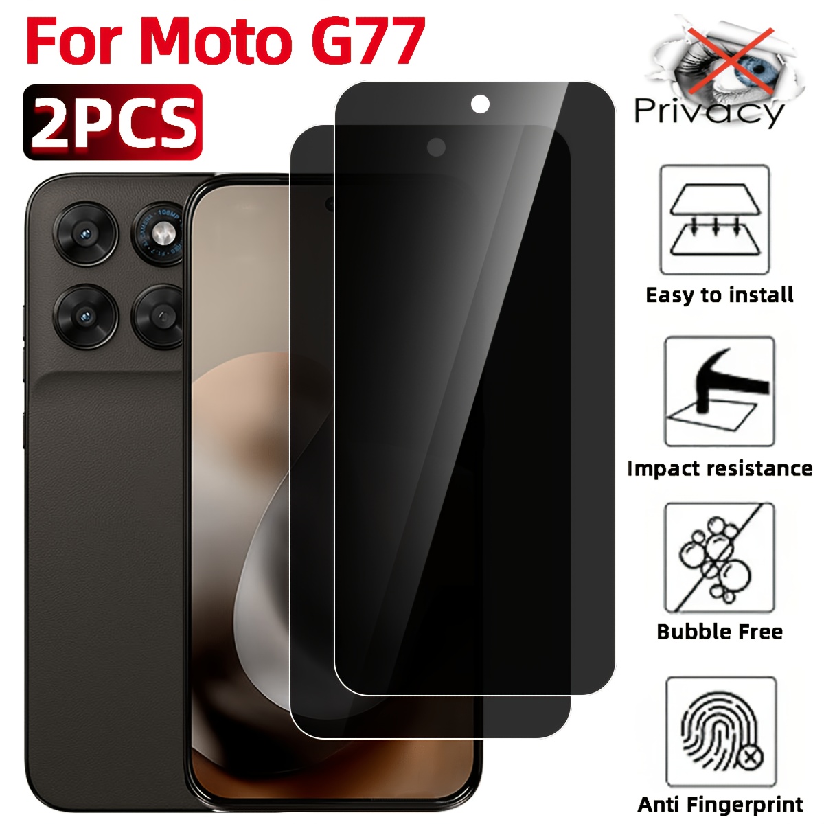 TEMU 2 Privacy Tempered Glass Screen Protectors, Suitable For Moto G77, Scratch-resistant And Wear-resistant, Anti-fingerprint, Sensitive , High