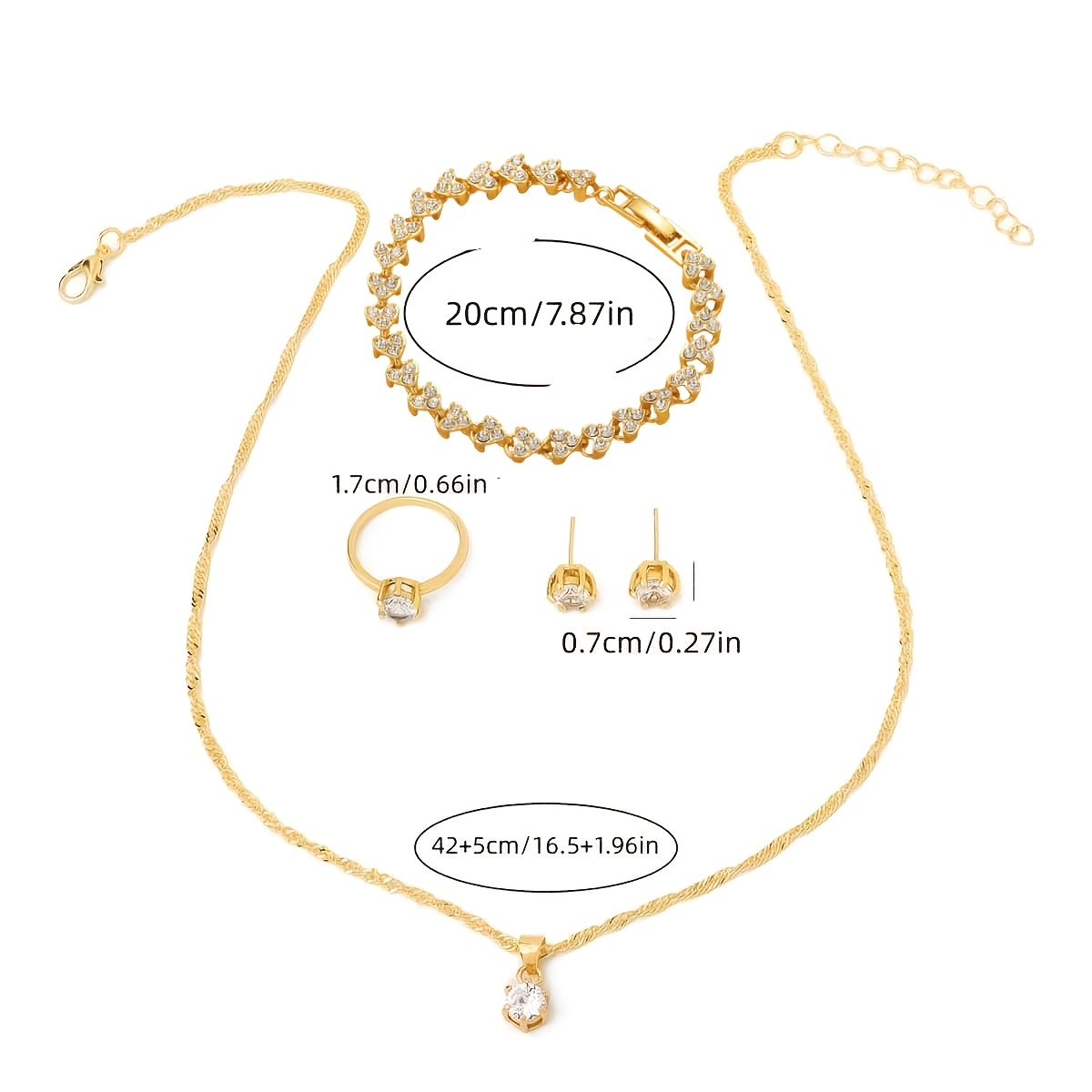 TEMU 5pcs Set Of Shiny , Including Necklace, Heart-shaped Bracelet, Earrings, And Ring, All Shiny Women's Additions, Suitable For Weddings/parties,