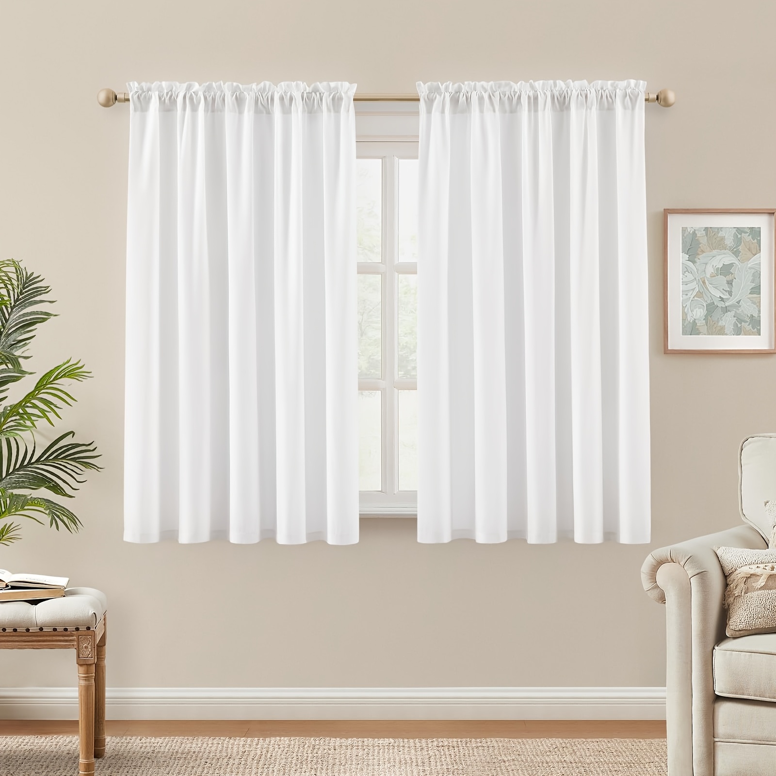 E-shop 2 Stück Weiße Privatsphäre-Vorhänge - Lichtdurchlässige -Gardinen mit Stangenbeutel, 100% Polyester Maschinenwaschbar Moderne Halbtransparente