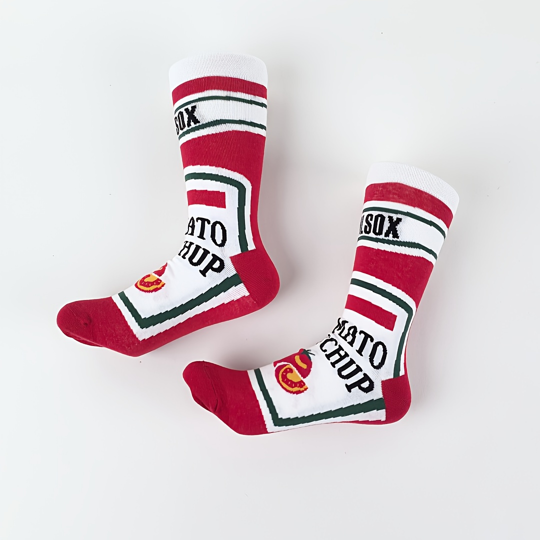 TEMU Japanese And Korean Style 1 Pair Of Unisex Ab Pattern Tomato Fries Socks