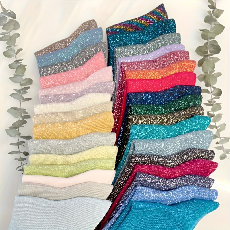 TEMU Calcetines de para mujer, estilo coreano, 3 aleatorios, hilo dorado y plateado, diseño individual y único, calcetines versátiles de media caña