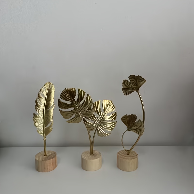TEMU 3pcs Luxurious Nordic-style Ironwork Leaf Decorations, Metal Ornaments, Decor, Entrance Hall, Wine Cabinet Decoration, Ironwork Ginkgo Leaf