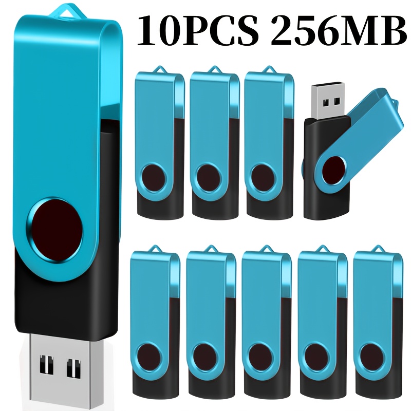 TEMU 10pcs Light Blue Usb 2.0 Flash Drives Swivel Memory Sticks, 128mb/256mb/512mb/4gb/16gb Capacity, Ideal For Desktop & Laptop Storage, Business