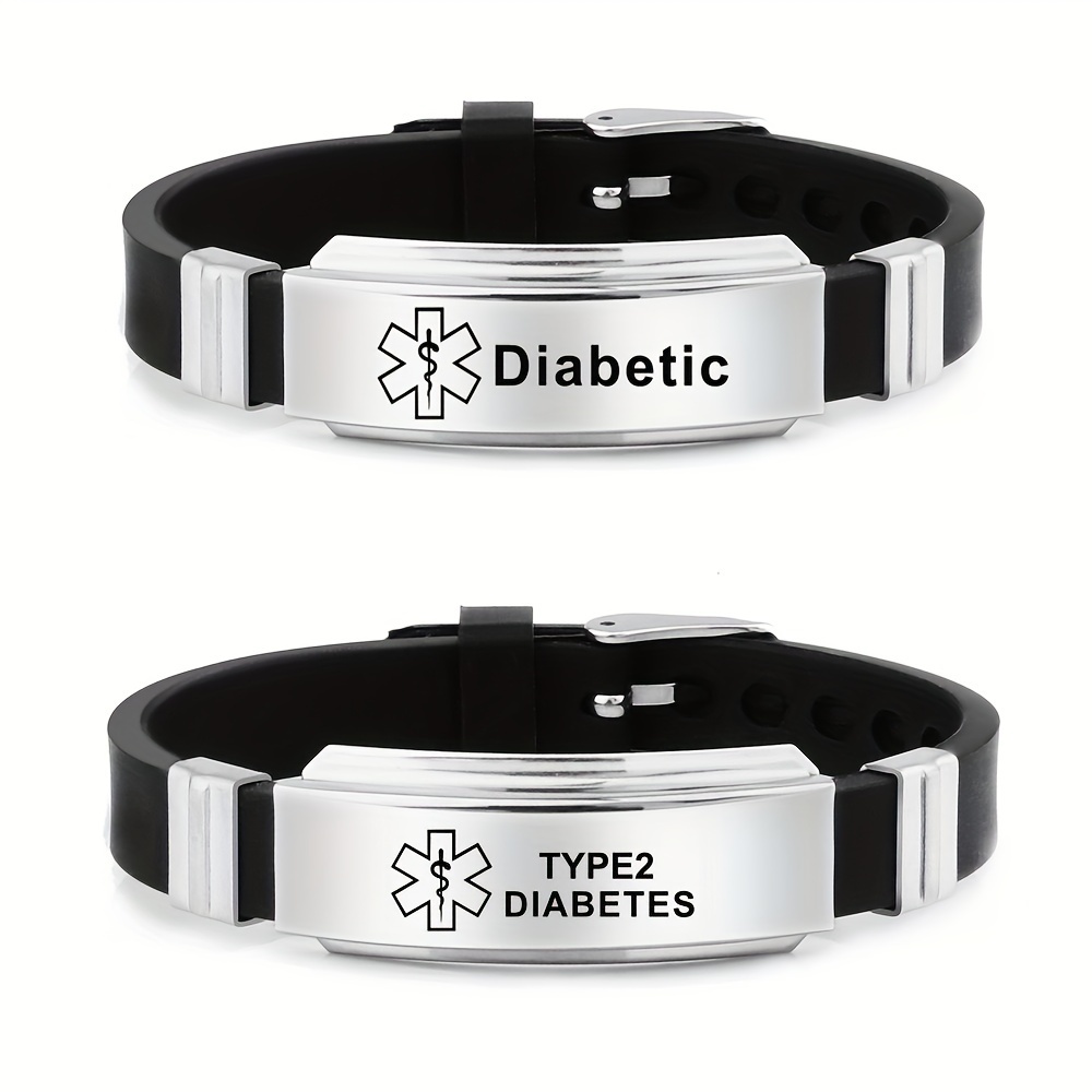 

1pc Stainless Steel Diabetes Bracelet With A Black Silicone Wristband, Featuring A Minimalist Design Of The Medical Symbol And The Star Of Life, Perfect For Active Individuals