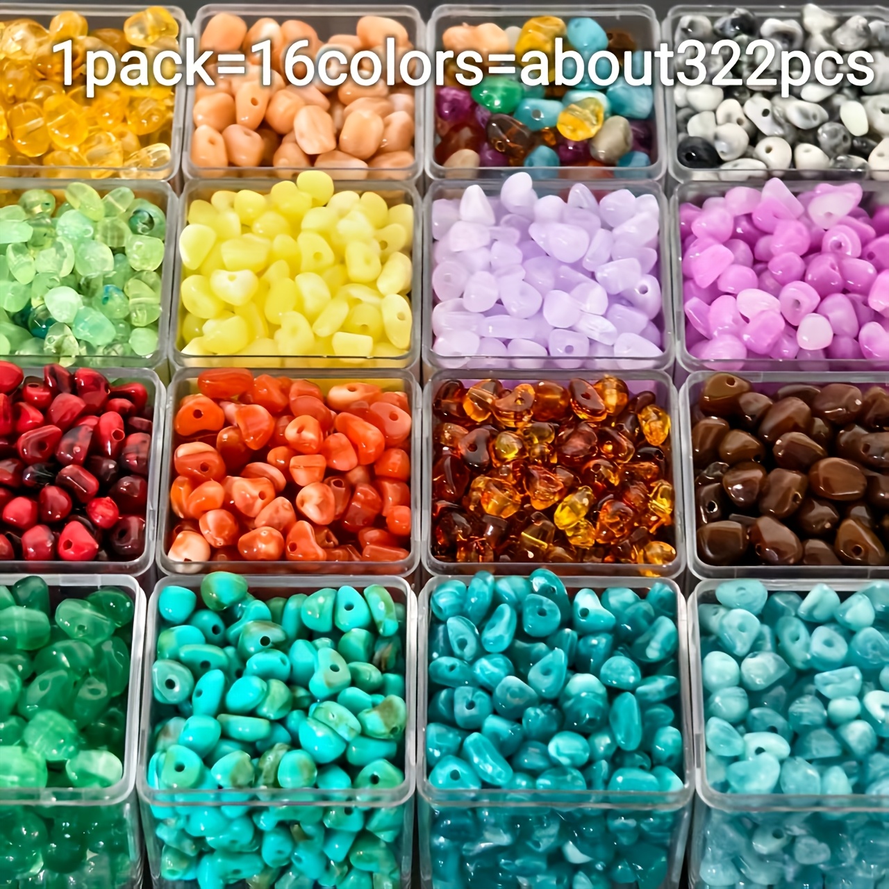 E-shop 16 Farben, ca. 322 Stück 5 mm bis 8 mm mehrfarbige, unregelmäßige Acrylperlen, Armband- und Halskette Schmuckherstellungsset, geeignet für