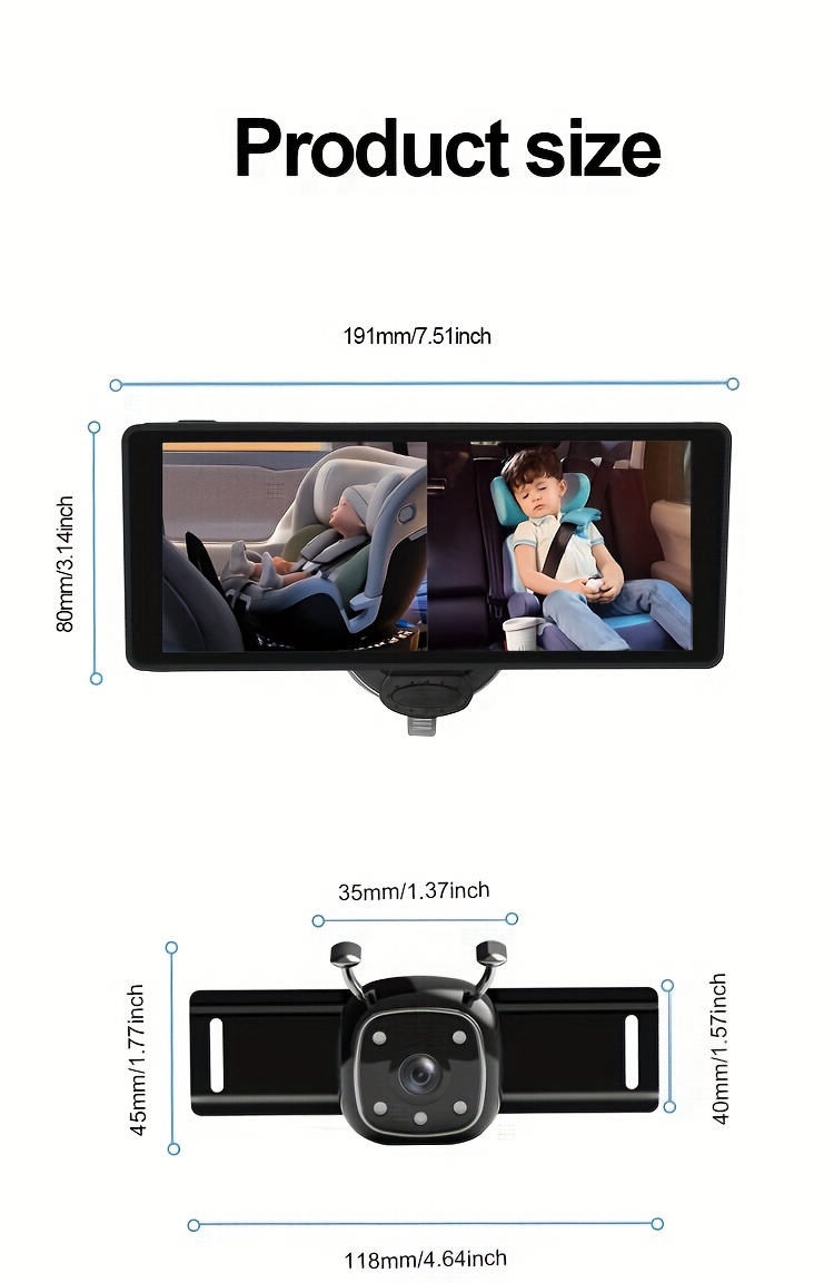 Dual-Channel 17.42cm Car Camera with IR Night Vision - Rear Seat Monitor for Two Youngsters, Easy Install, Safe Driving at Night details 3