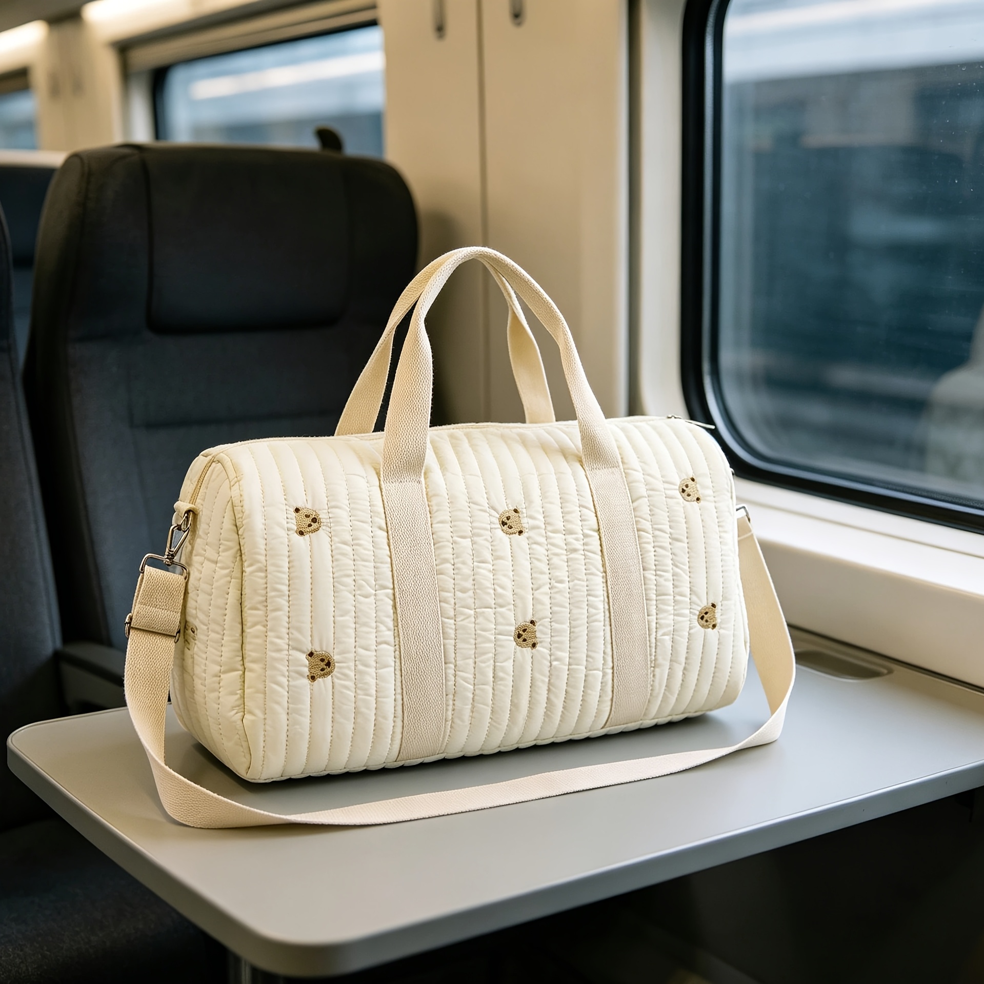 TEMU 1pc Of Quilted Embroidered "parent Bag" Maternity Travel Organizer, Featuring A Detachable Crossbody Strap And A Built-in Handle. As A Shoulder