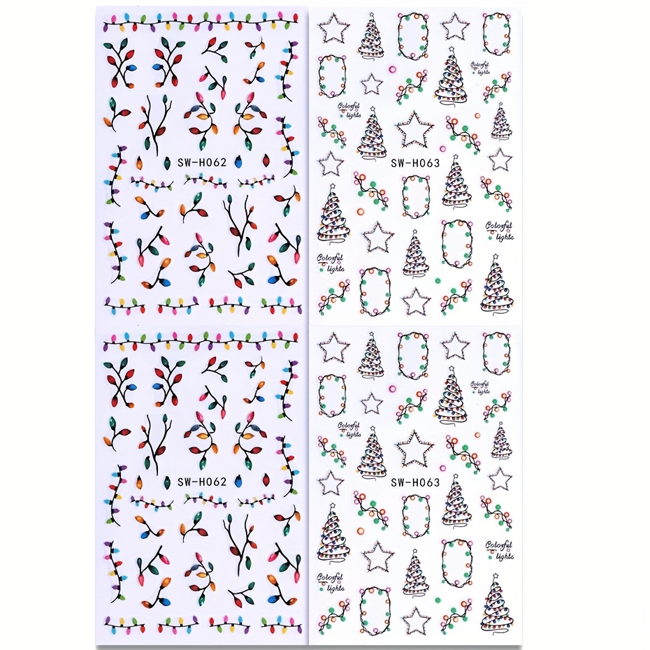 TEMU 4pcs Luminous Christmas Lights Nails Art Stickers Fairy Lights Sliders Star Christmas Tree New Year Manicure Tech Supplies For Women