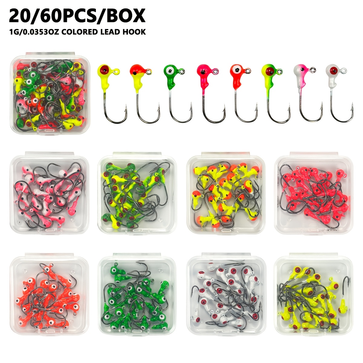 20 60pcs colorful lead head weighing fishing hooks 1g 0 - Temu