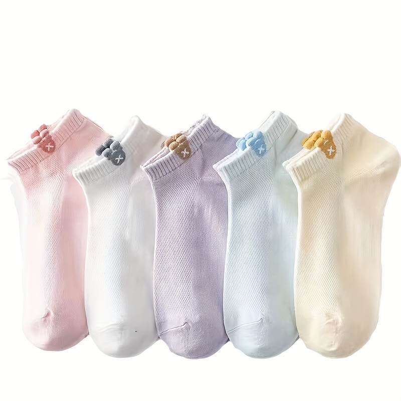 

5 Pairs Cartoon Print Socks, Casual & Breathable Short Socks, Women's Stockings & Hosiery