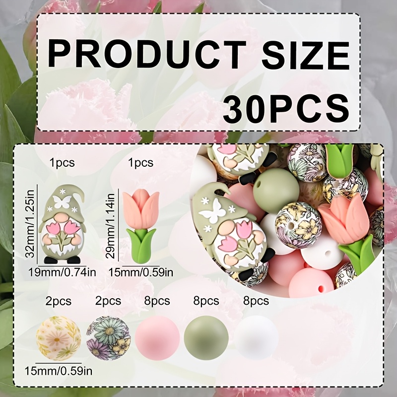Image of 30pcs Cute 3d Flower Silicone Beads Set - Silicone Beads, , Beads For Jewelry Making, Perfect For Bracelets, Lanyards, Bead Pen Additions, Holiday Decorations