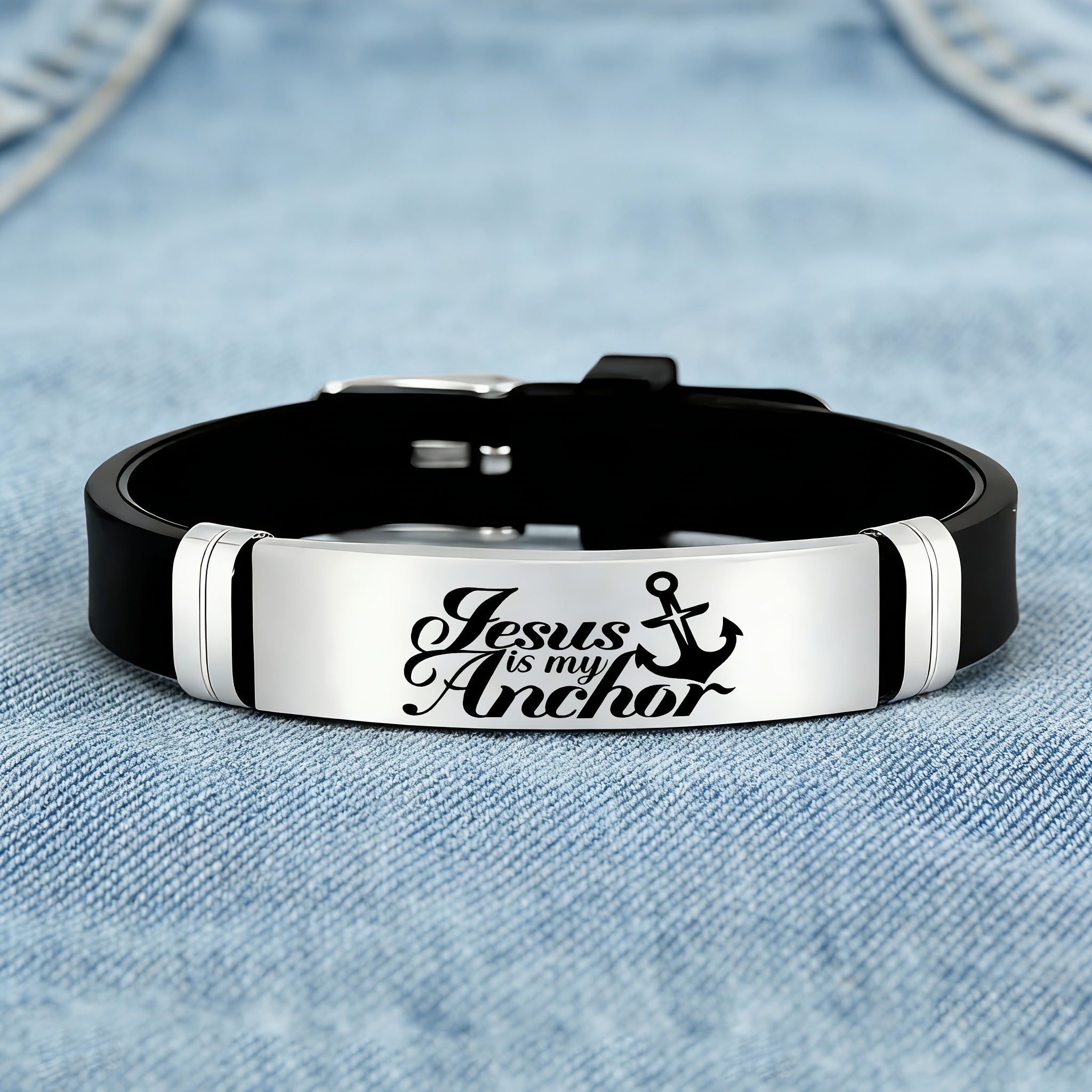Vintage Christian Design Stainless Steel Silicone Bracelet