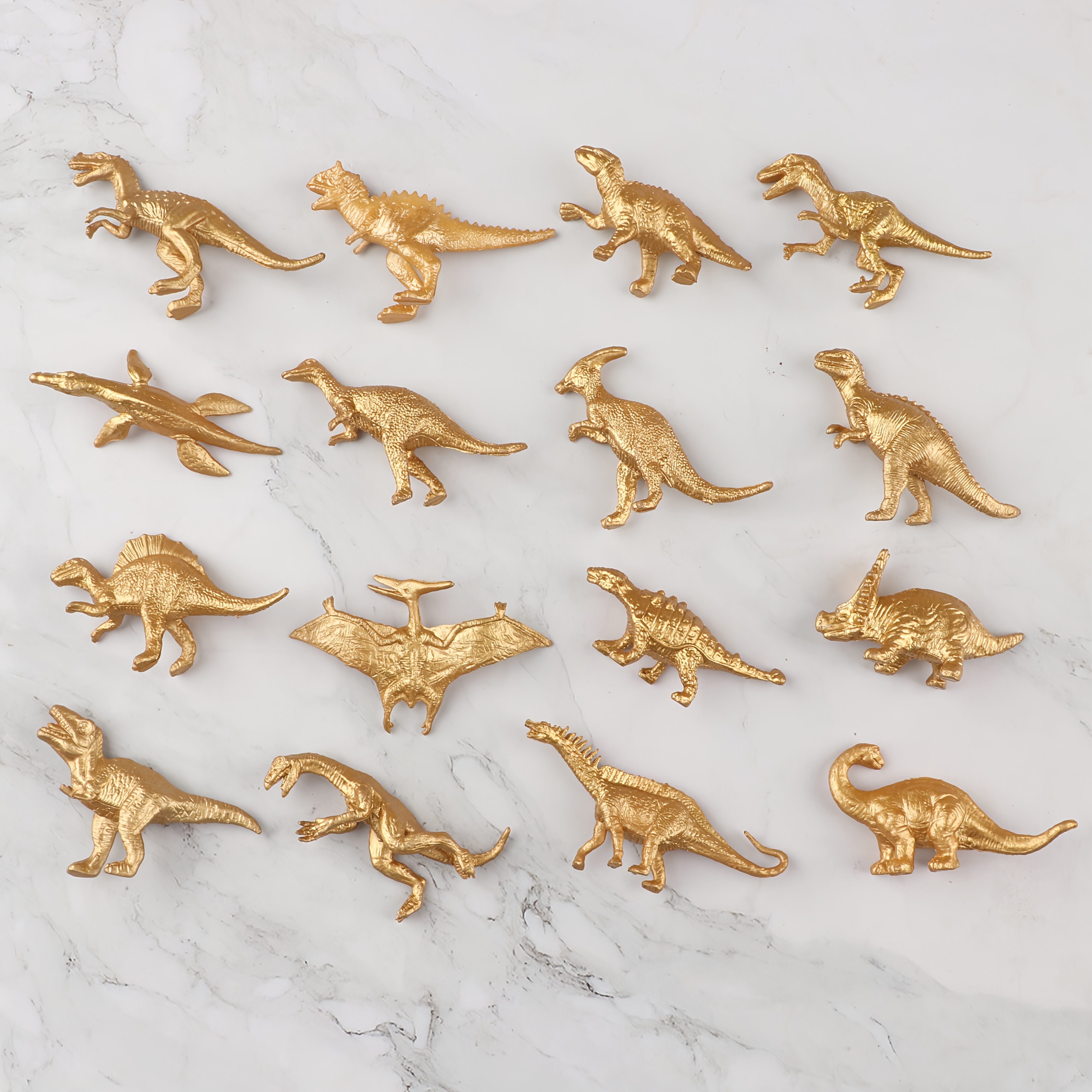Image of 16pcs Set Of Simulated Mini Golden Dinosaur Model Plastic Toys, Educational Dinosaur Toys, Perfect For Learning, Imaginative Play And , Suitable As Birthday Gifts