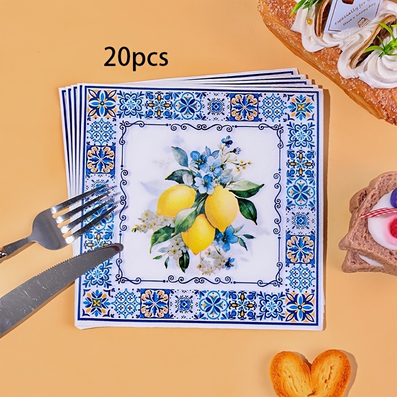 Image of 20pcs Lemon Cocktail Paper Napkins, Disposable Coastal Party Hand Towel, Italian Amalfi Style Summer Lemon-themed Party Napkins, For Bridal Showers And Garden Parties
