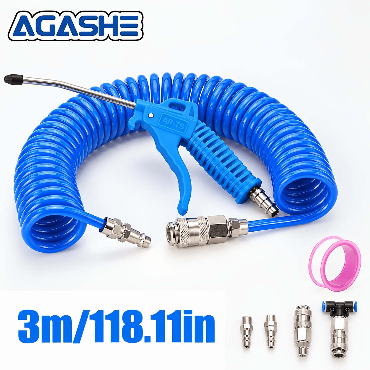 TEMU Kit de pistolet souffleur à poussière multi-camion avec tuyau rétractable de 118,11/236,22 pouces, buse de 5,5 mm, outil de pulvérisation pour