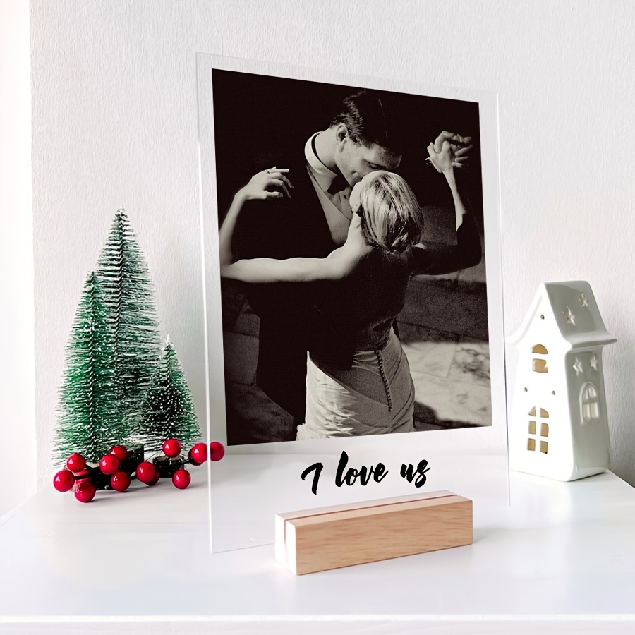 

1pc Customized Acrylic Photo Plaque 4.72inx6.29in, Personalized Couples Picture Display With Wooden Base, Romantic Anniversary & Valentine's Day Gift, Bedroom Decor