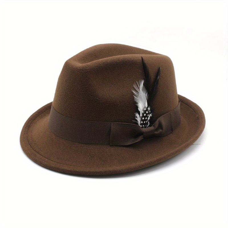 vintage red felt fedora hat women feather bow accents - Temu display picture 3