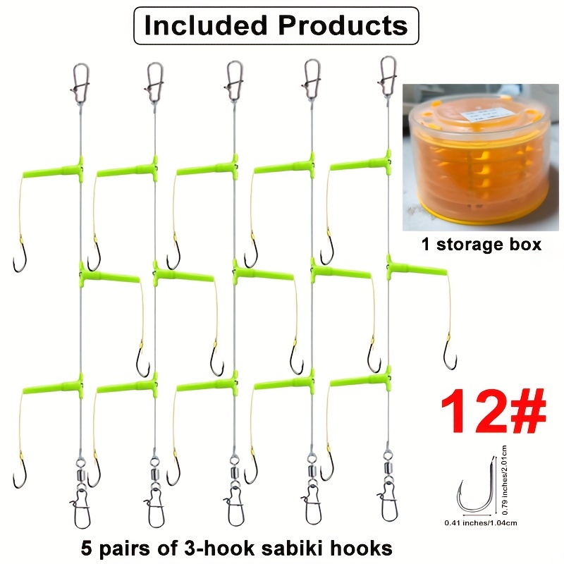 TEMU 5 Sets Sabiki Fishing Hooks Storage Box - Steel Hooks, Nylon , Stainless Steel Snaps, - , Light Green