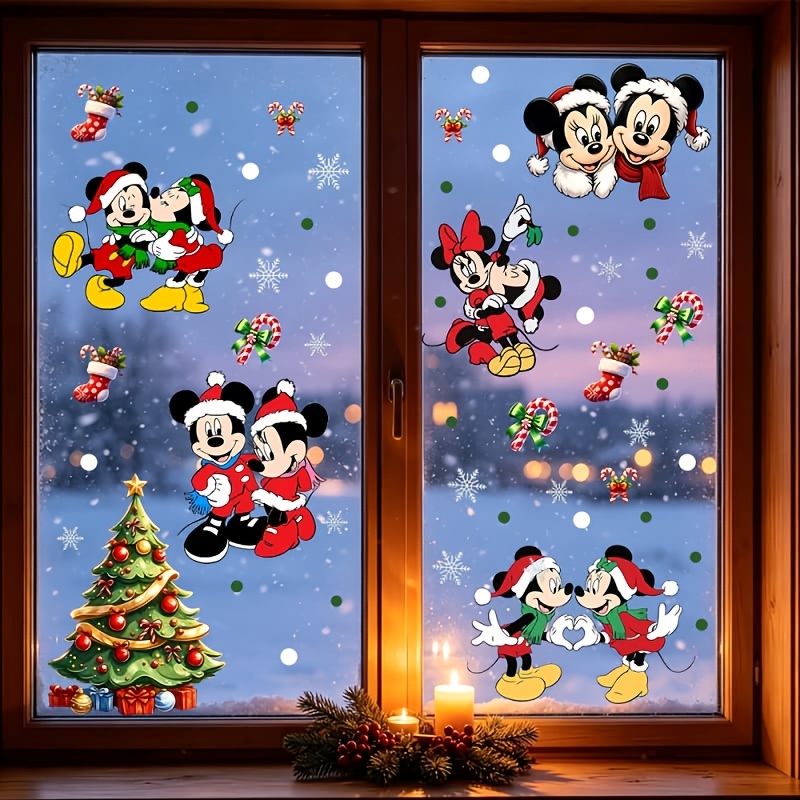 Image of 2pcs/set, And Christmas Tile Stickers Glass Decals, Suitable For Indoor, Window, Porch, Mirror Decoration, Accent Wall Decor, Home Decor, Warm And Fun Christmas Decorations