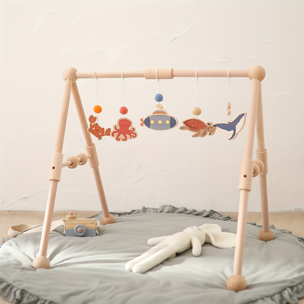 Ocean baby play gym toys set hanging stretchy play gym, Wooden play gym, Montessori animal activity gym whale nursery 2024 accessory toy,