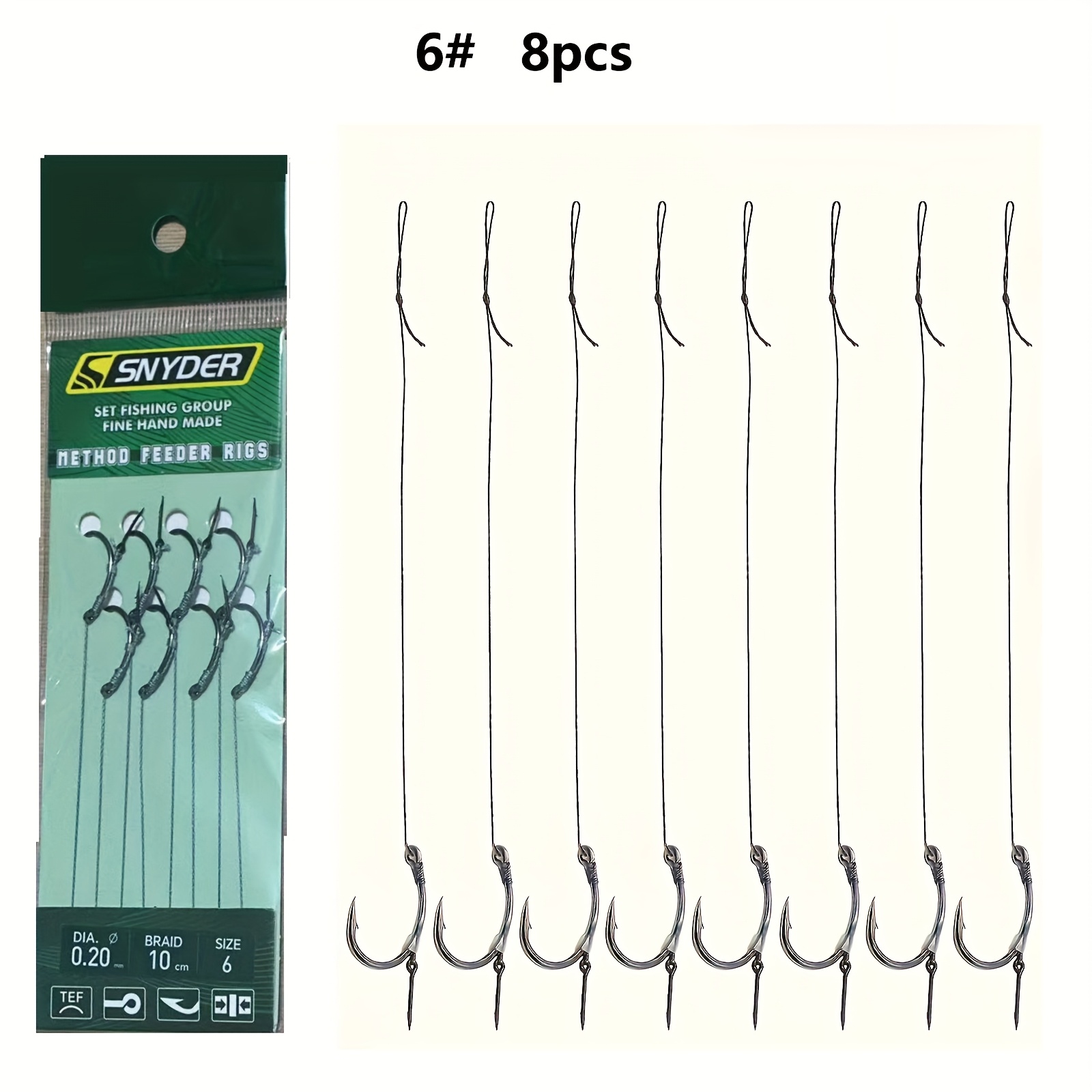 E-shop 8 Stück Methoden-Futterseil 10,16 cm Geflochtene Schnur Methoden-Anhänger Methoden-Widerhakenhaken mit Nadel in Nr. 6, Nr. 8, Nr. 10 Schwanz