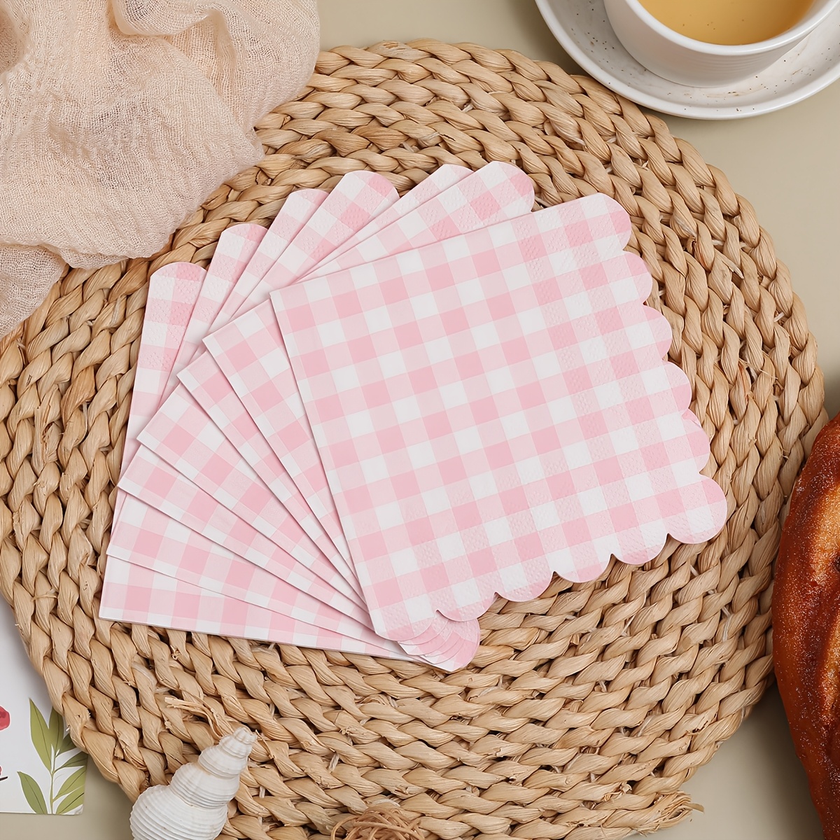 TEMU 40 Sheets 3-layer Disposable Birthday Party Lace Pink Checkered Paper Napkins 25*25 Series Special-shaped Napkins