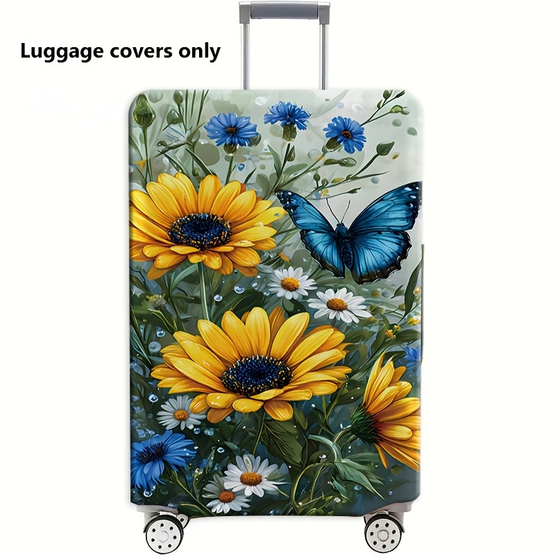 TEMU Selling Only Luggage Covers: 2d Flat Travel Essential, Floral Pattern Luggage Cover, Dust-proof Elastic Travel Accessory For Spinner Wheel